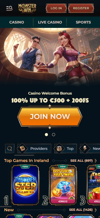 Monsterwin Casino mobile browser home interface