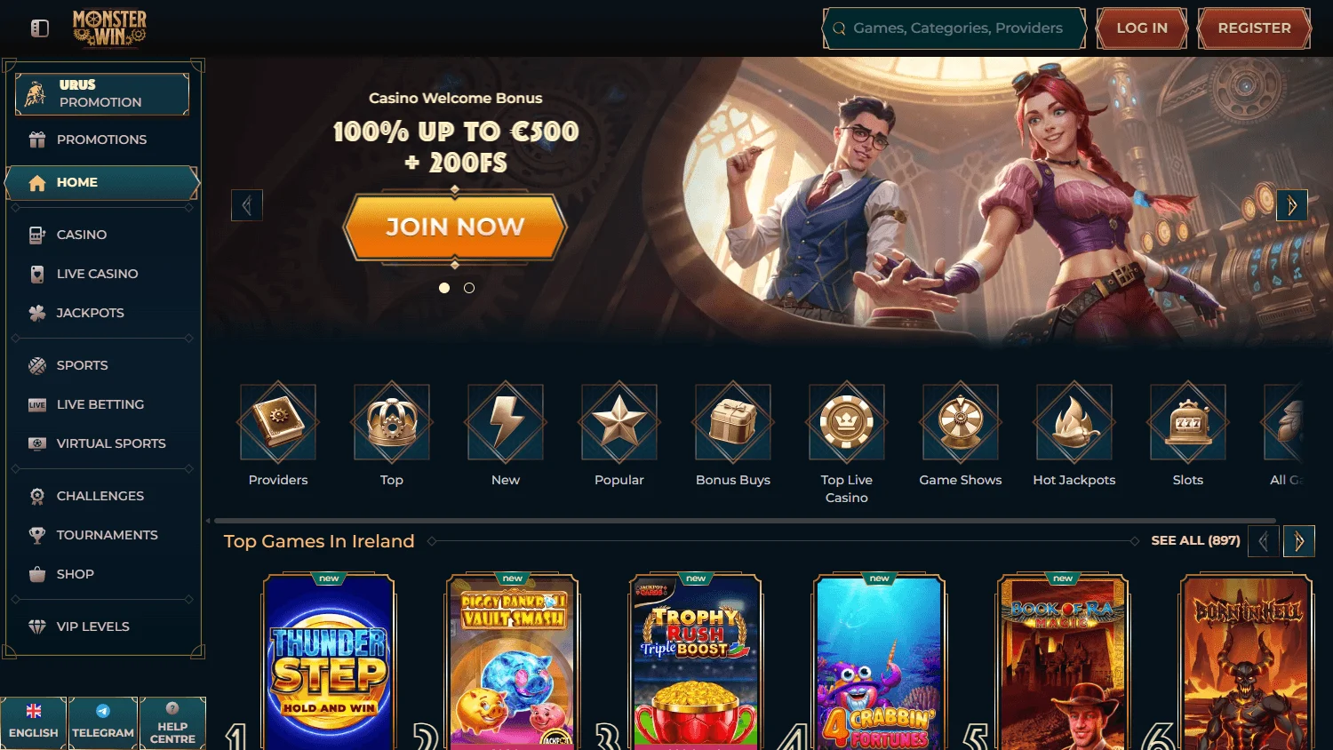 Monsterwin Casino desktop home interface
