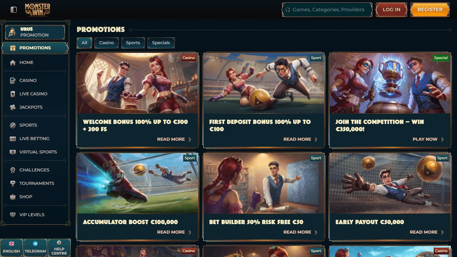 Monsterwin Casino desktop promotions interface