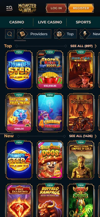 Monsterwin Casino mobile browser games interface